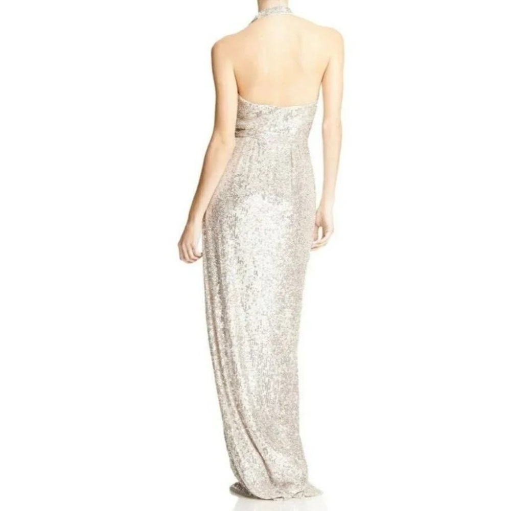 Halston Gold Sequin Halter Gown - Picture 4 of 10